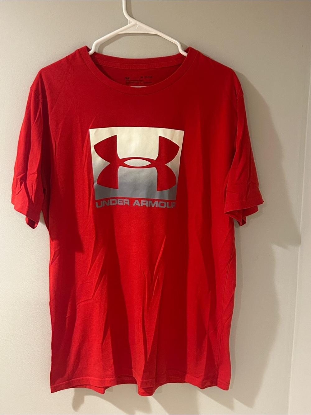 Under Armour Red Short Sleeve Tee with Silver Logo Emblem